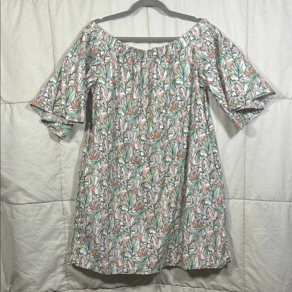 H&M Leafy Print Off-Shoulder Mini Dress